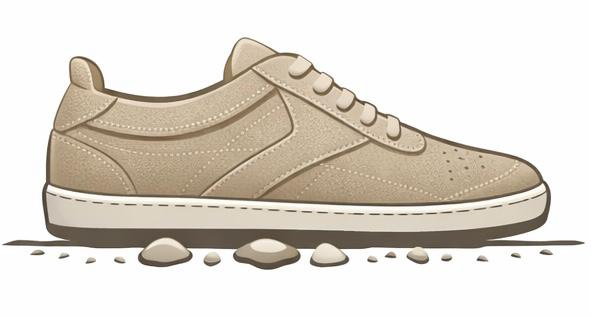 Shoe walking directly on pebbled ground